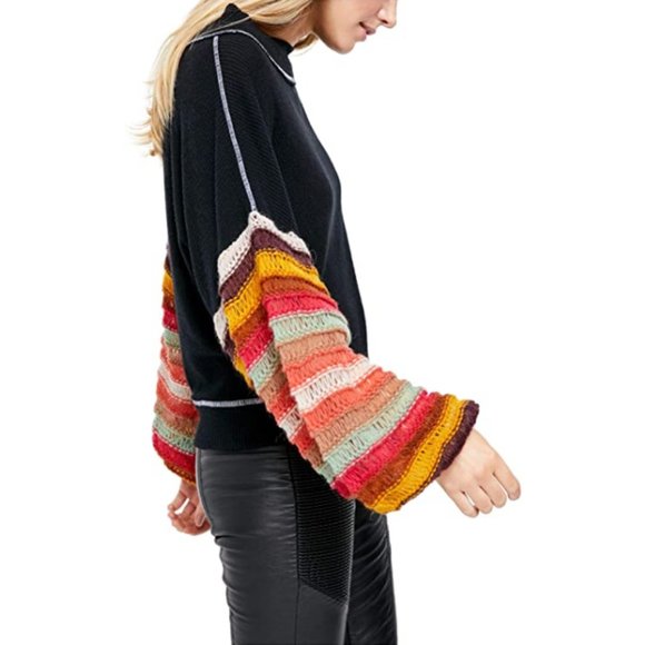 NWT Free People black balloon sleeve sweater top L - Picture 6 of 9